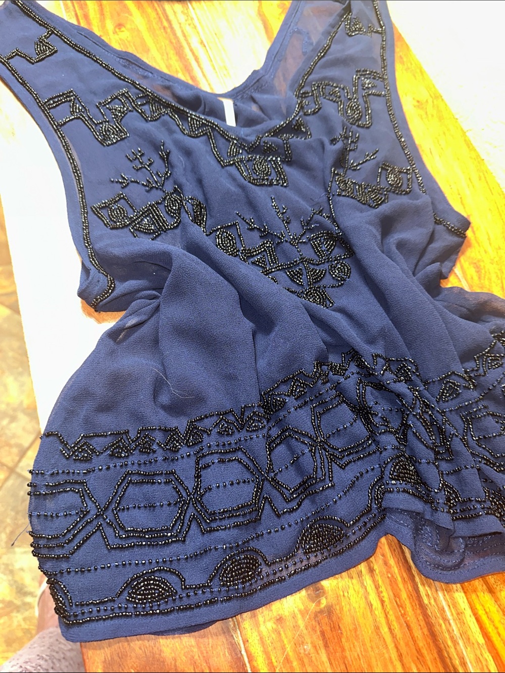 Free People Navy Sheer Tunic with Beaded Accents - Picture 4 of 11